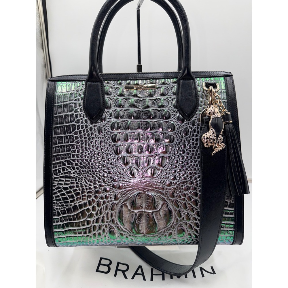 Brahmin Caroline Satchel Dusk Gleaming Iridescent Croc Embossed Leather Bag S51 - Picture 3 of 16
